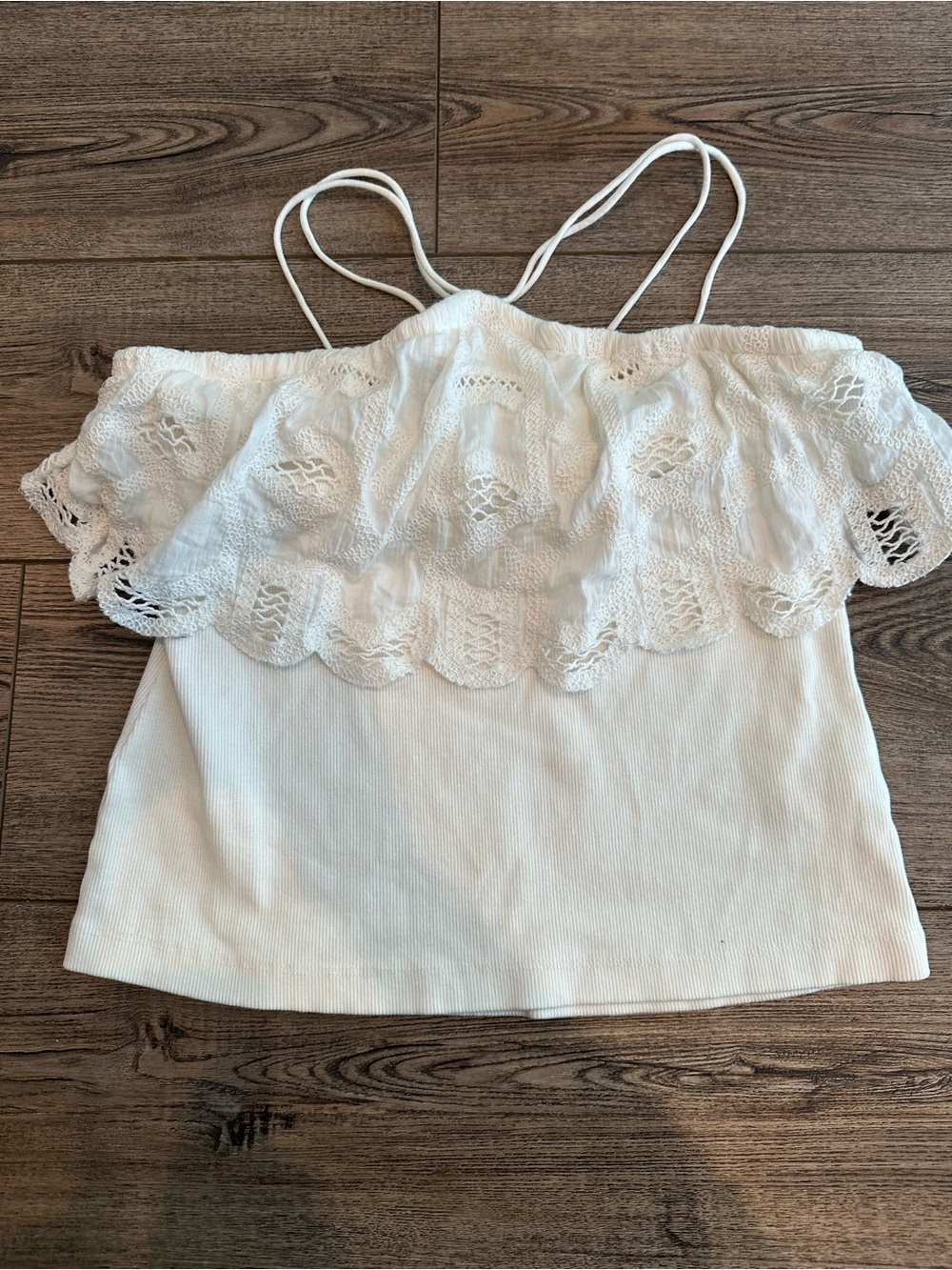 Anthropologie White Tie Lace Tube Top Large